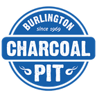 Blue and white logo for Burlington Charcoal Pit, established in 1969.