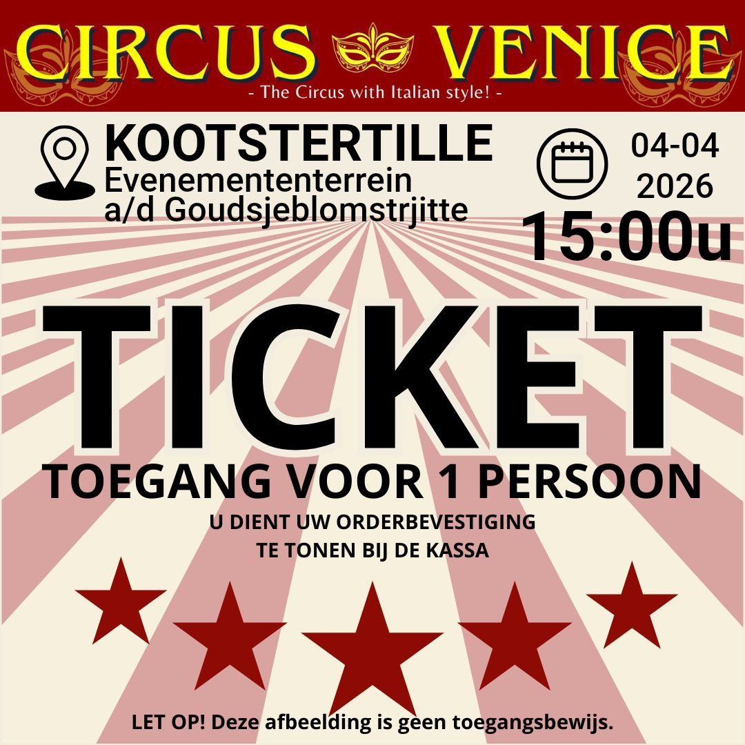 TICKET KOOTSTERTILLE ZATERDAG 4 april 2026 Tijd:15:00 uur