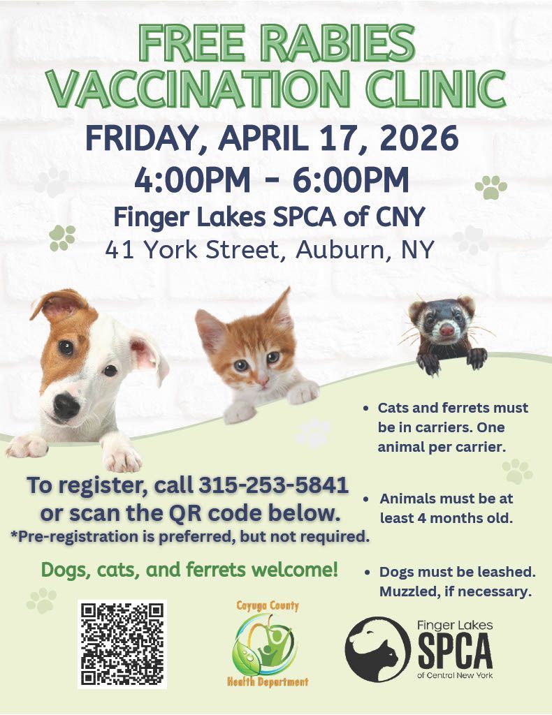 Event flyer for a Pancake Breakfast with the Easter Bunny on March 28th at the Finger Lakes Mall to benefit the SPCA.