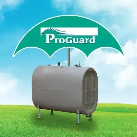 Oil tank under teal umbrella with