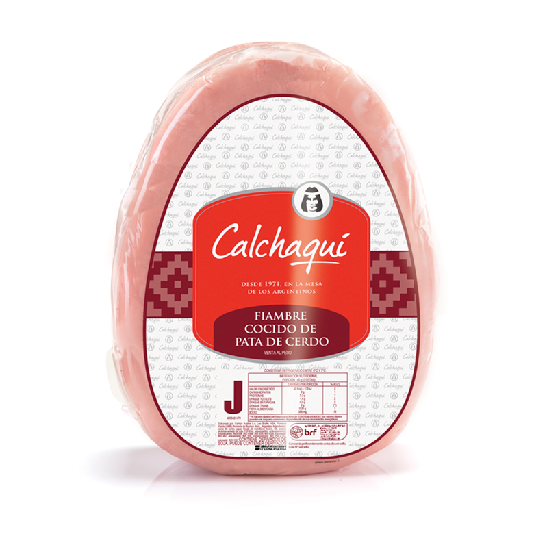 Un trozo de jamón con una etiqueta que dice calchaqui
