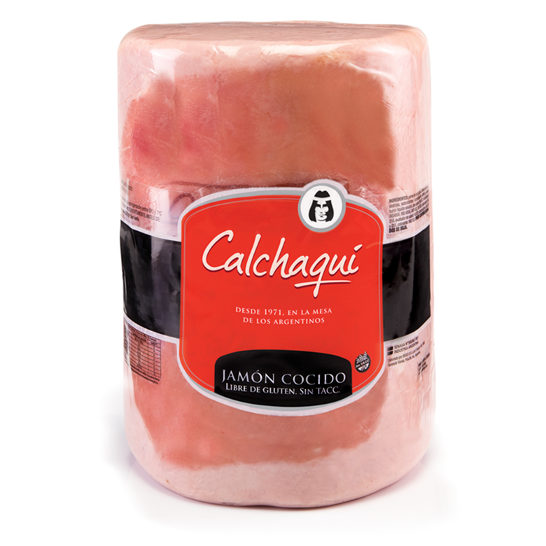 Un trozo grande de jamón con una etiqueta que dice calchaqui