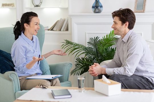 woman talking to the man