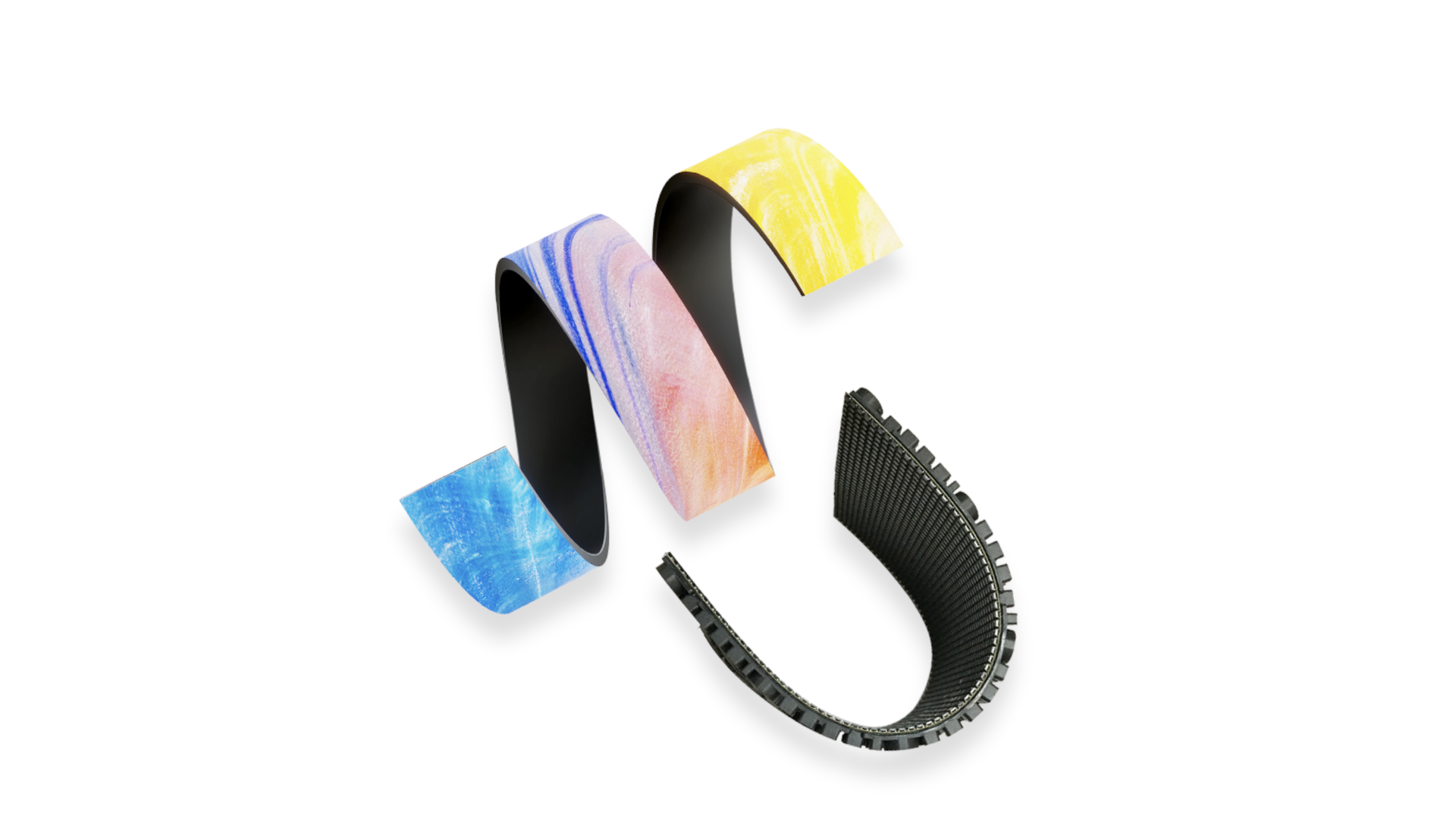 A close up of a colorful ribbon on a white background