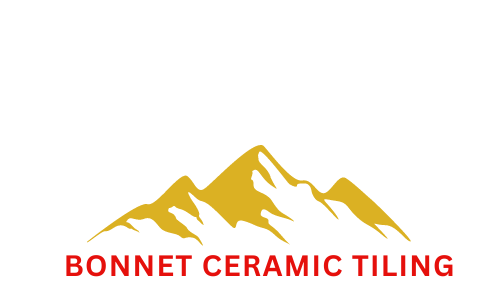 A logo for bonnet ceramic tiling with a mountain in the background.