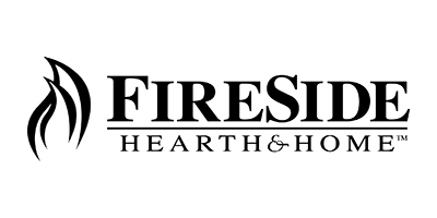 A black and white logo for fireside hearth & home.