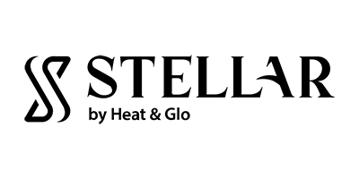 A black and white logo for stellar by heat and glo.