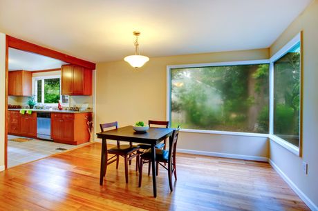 kitchen dining with big windows