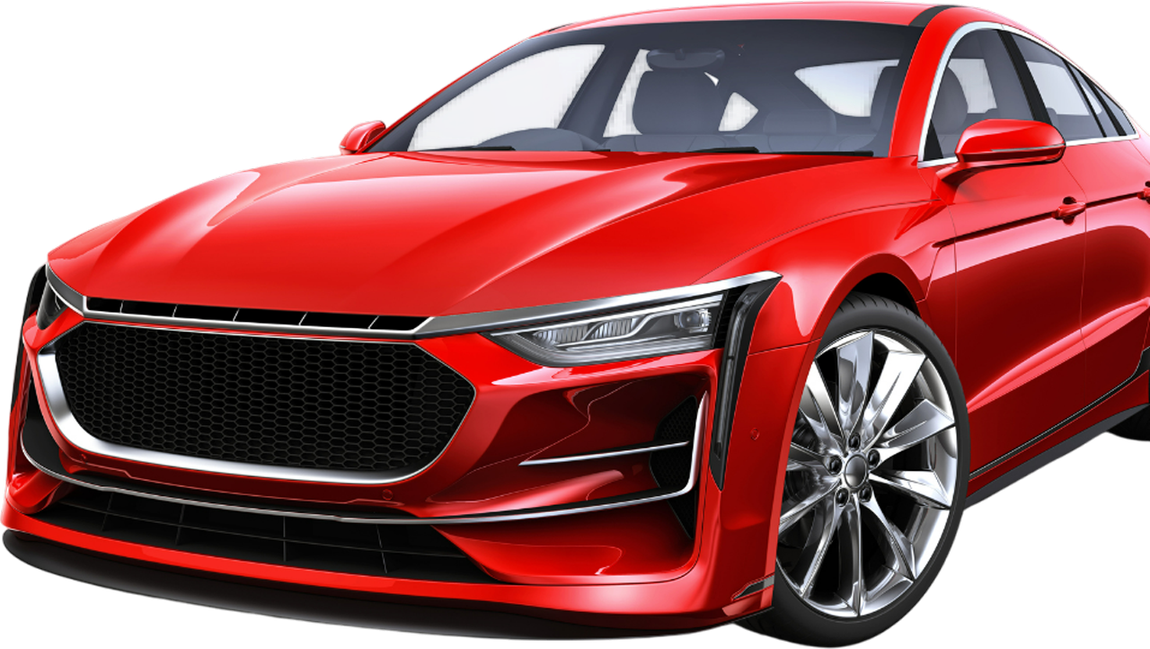 A red sports car is shown on a white background.