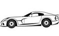 A black and white drawing of a sports car on a white background.