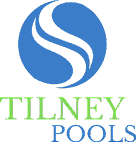 Logo for Tilney Pools: blue circle with a white 