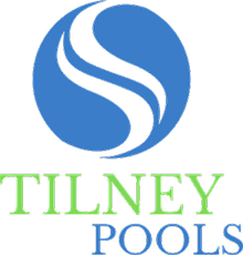 Logo for Tilney Pools: blue circle with a white 