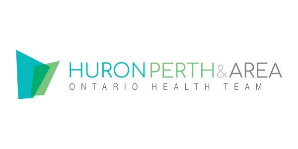 The huron perth & area ontario health team logo is blue and green.