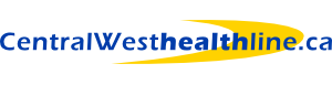 A blue and yellow logo for central westhealthline.ca