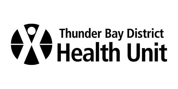 The logo for the thunder bay district health unit is black and white.