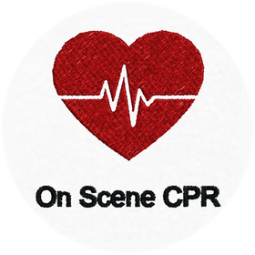 A red heart with a heartbeat and the words on scene cpr