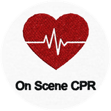 A red heart with a heartbeat and the words on scene cpr