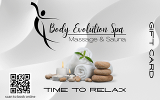 A gift card for body evolution spa massage and sauna