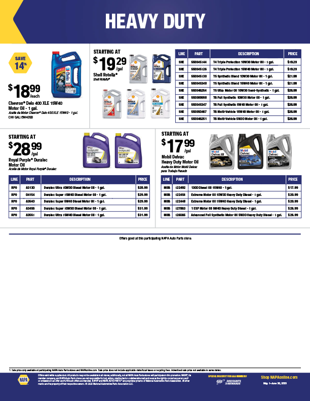 NAPA Auto Parts Retail Flyer