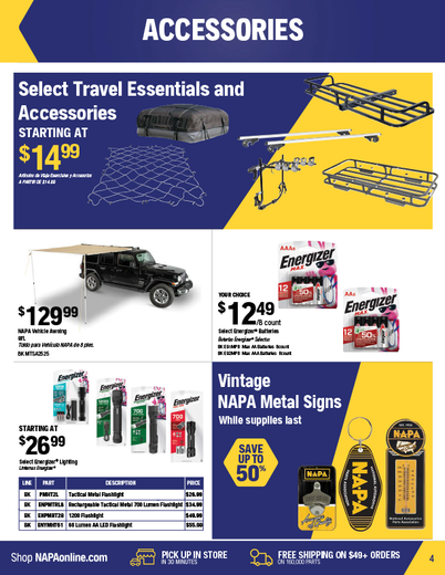 NAPA Auto Parts Retail Flyer