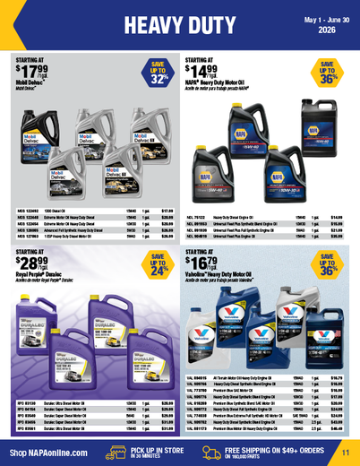 Heavy duty oil products on sale with promotional details.