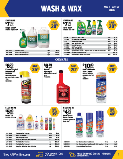 NAPA Auto Parts Retail Flyer