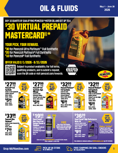 Advertisement for automotive oil and fluids; featuring product images and sale prices.