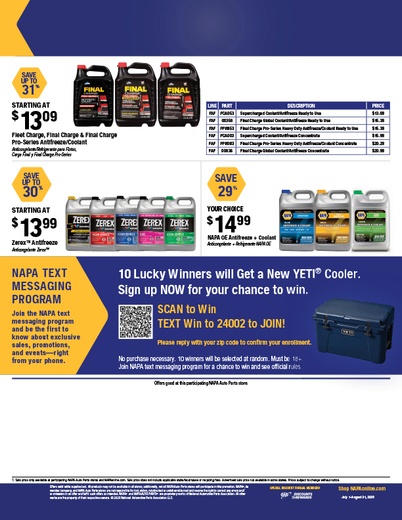 NAPA Auto Parts Retail Flyer