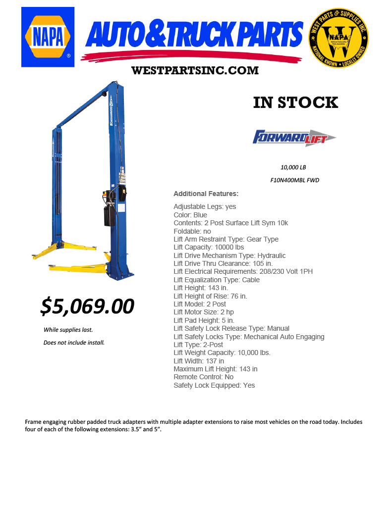 NAPA PARTS STORES West Parts And Supplies Inc. 8 Locations New
