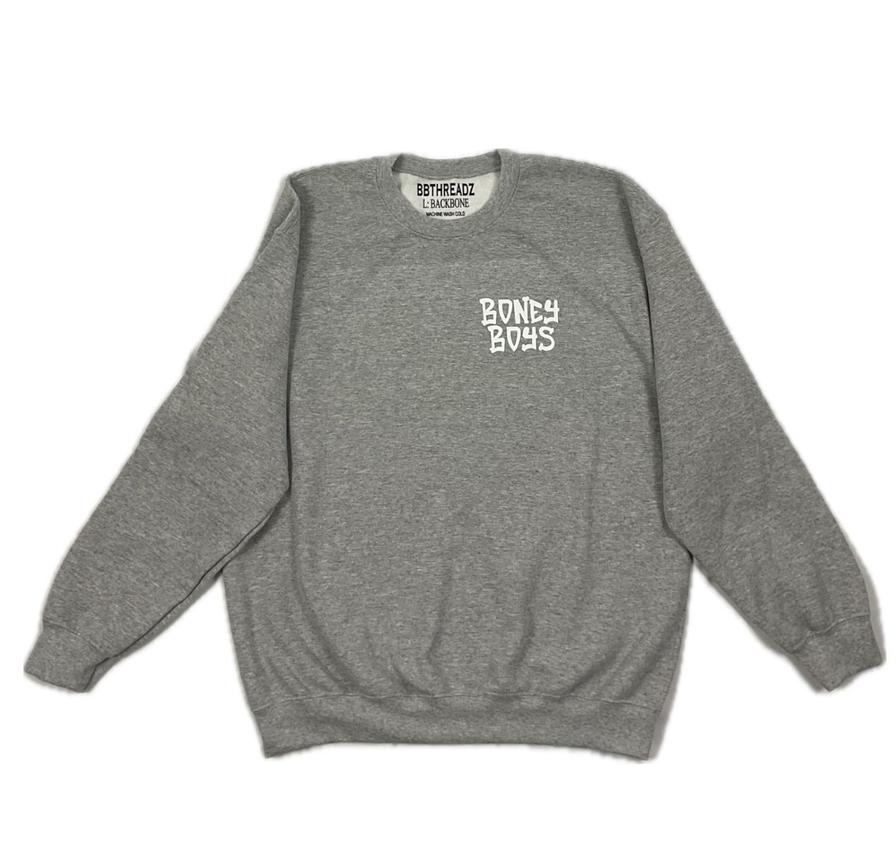 Light grey crewneck w/ white lettering