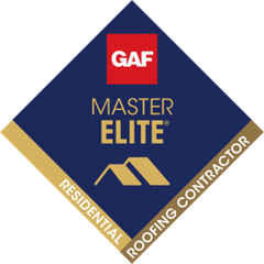 A logo for a master elite residential roofing contractor