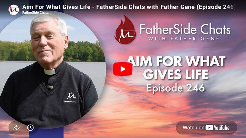 FatherSide Chats promo with priest portrait, red sky background, and text 