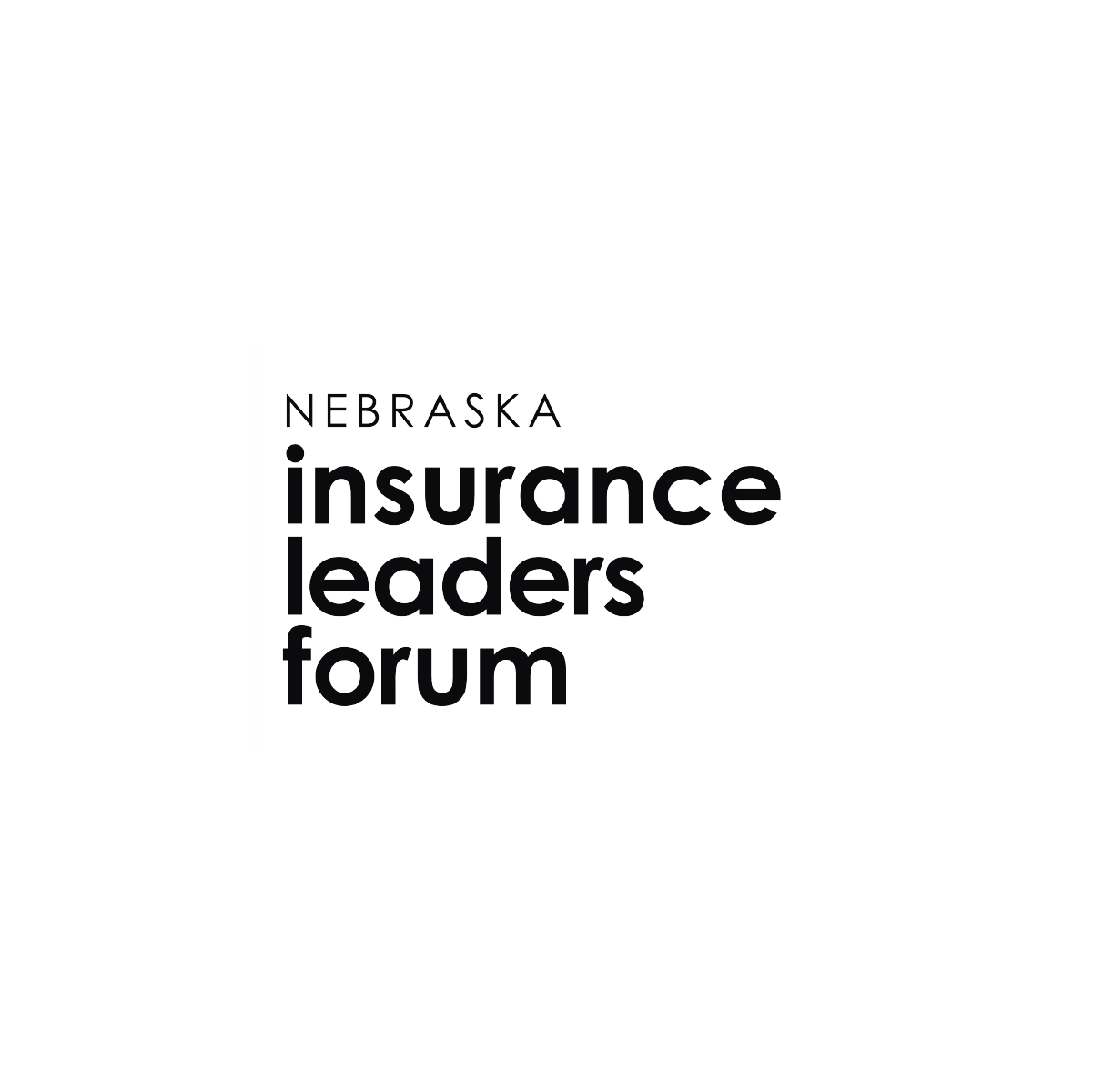 The logo for the nebraska insurance leaders forum is black and white.