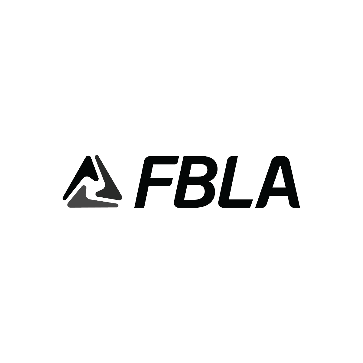 A black and white logo for a company called fbla on a white background.