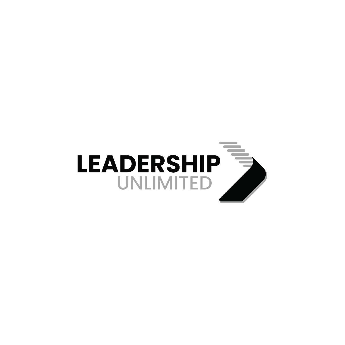 A black and white logo for leadership unlimited on a white background.