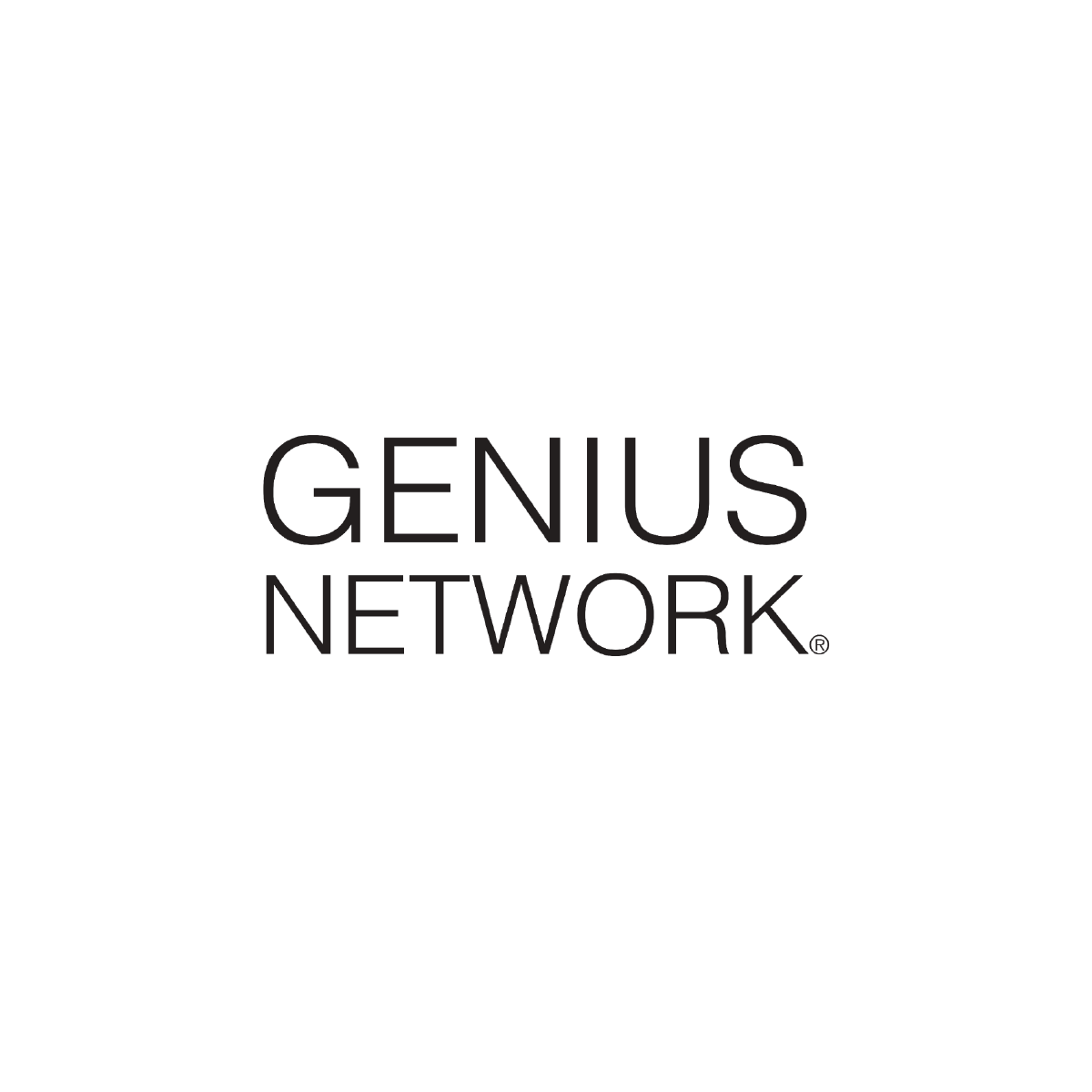 The logo for genius network is a black and white logo on a white background.