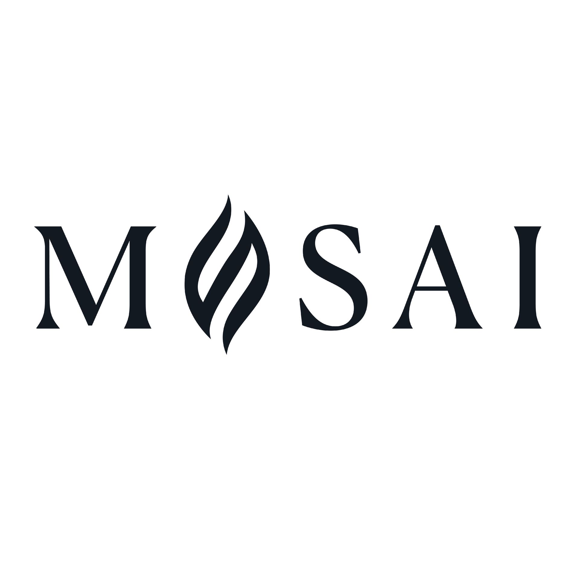 A black and white logo for mosai on a white background.