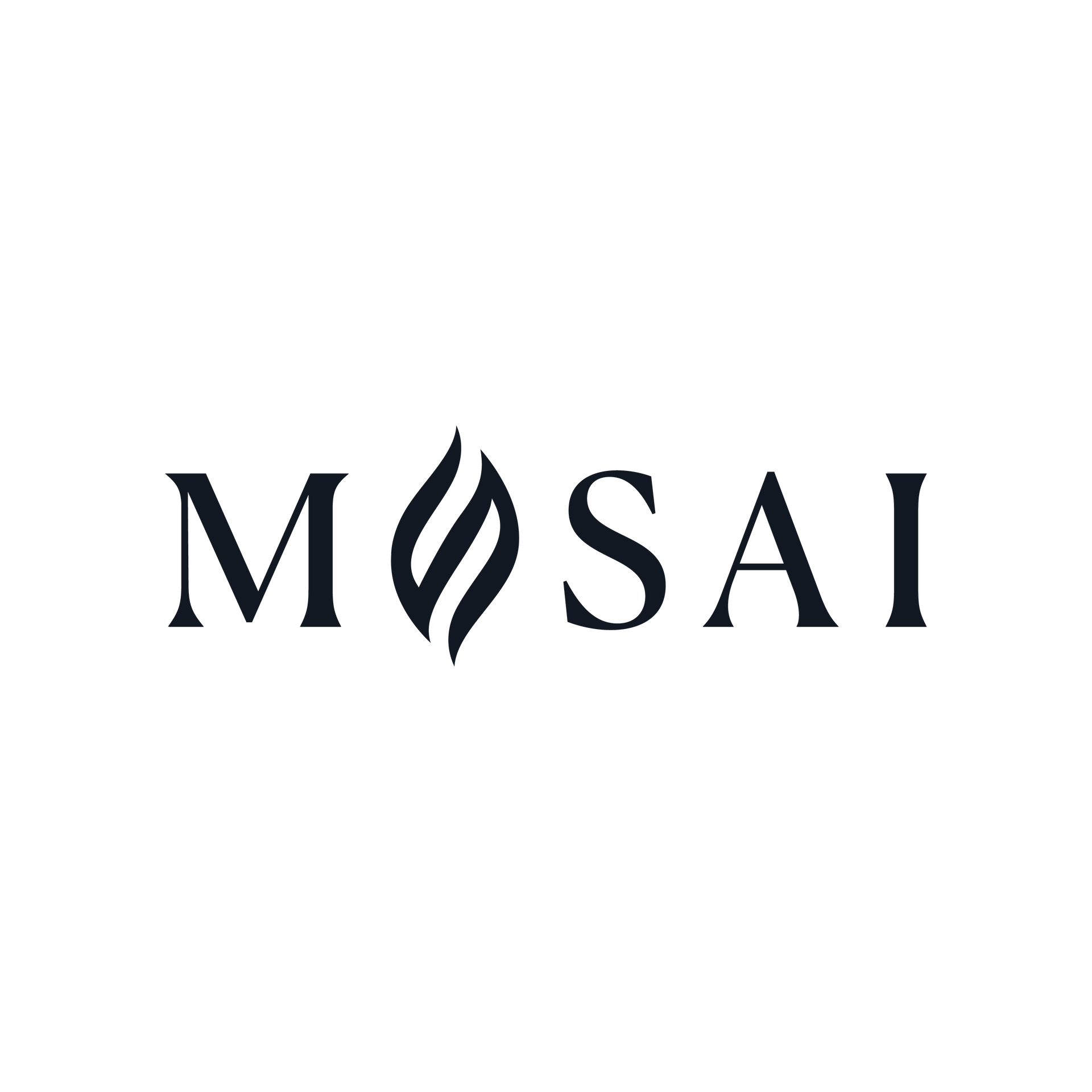 A black and white logo for mosai on a white background.