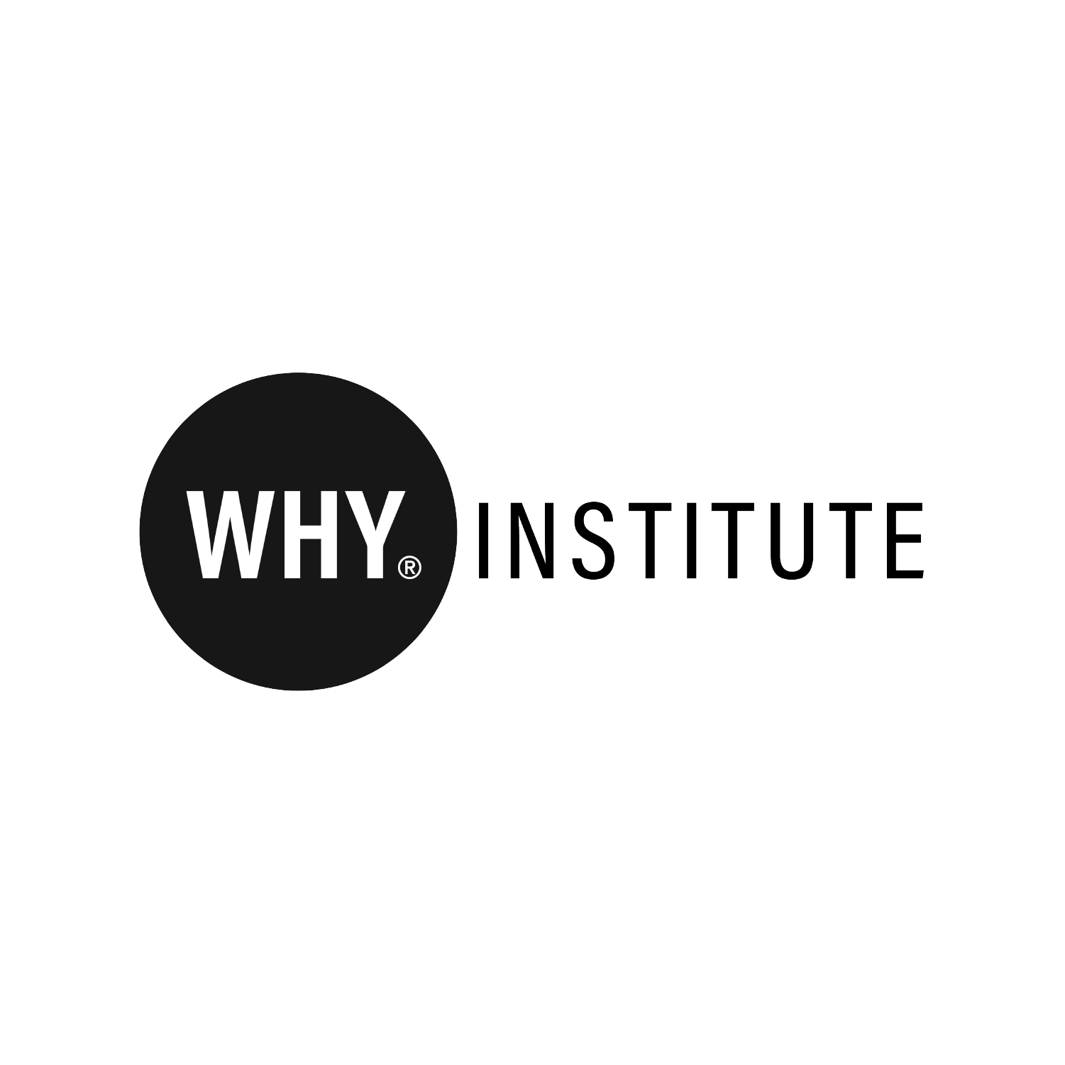 The why institute logo is black and white and looks like a circle.