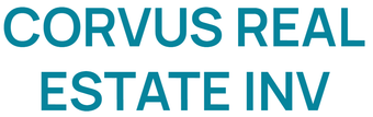 The logo for corvus real estate inv is blue and white.