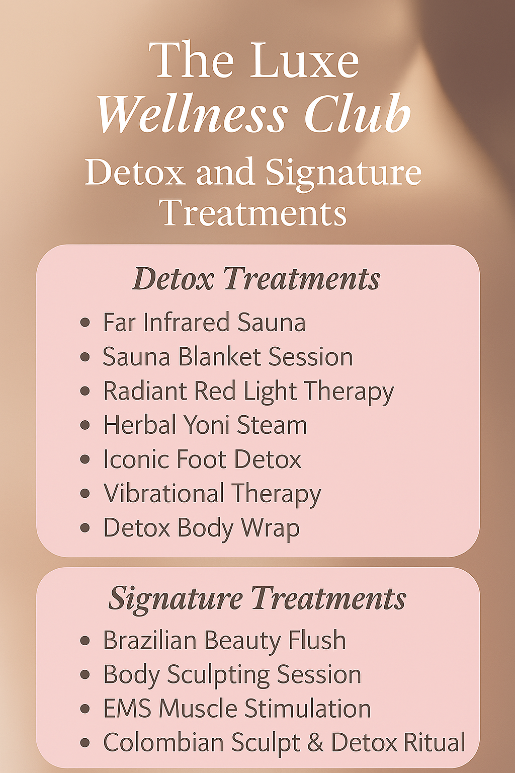 The luxe wellness club offers detox and signature treatments