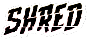 The word shred is written in black on a white background.