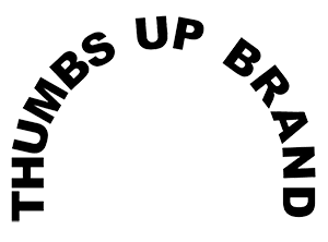 A black and white logo for thumbs up brand