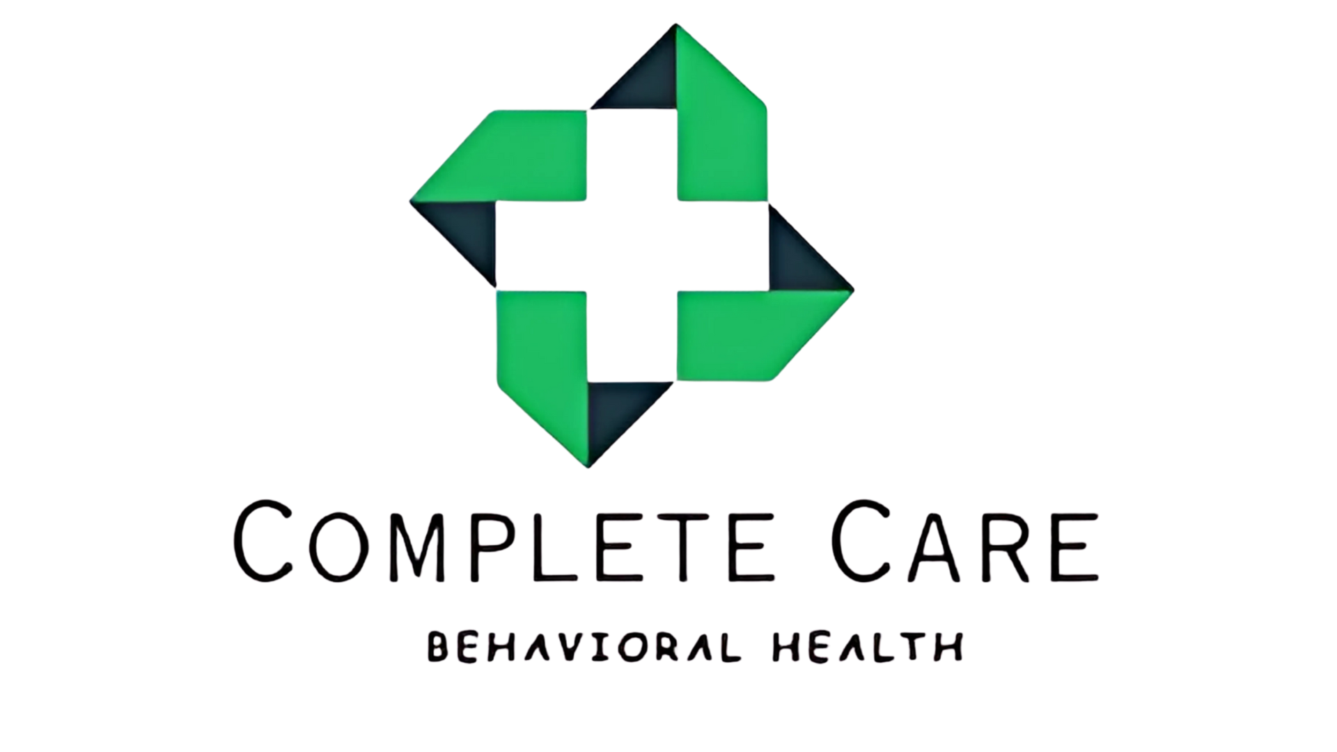 Logo for Complete Care Behavioral Health featuring a green plus sign with a dark blue outline. Text reads “Complete Care” and “Behavioral Health”.