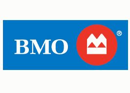 The bmo logo is on a blue background with a red circle around it.