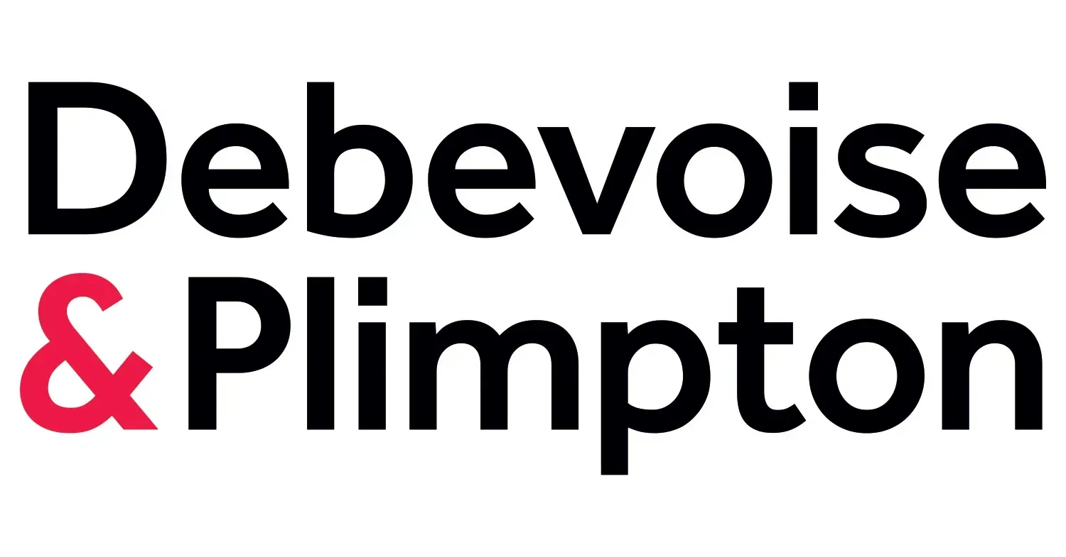 The logo for debevoisie & plimpton is black and red on a white background.