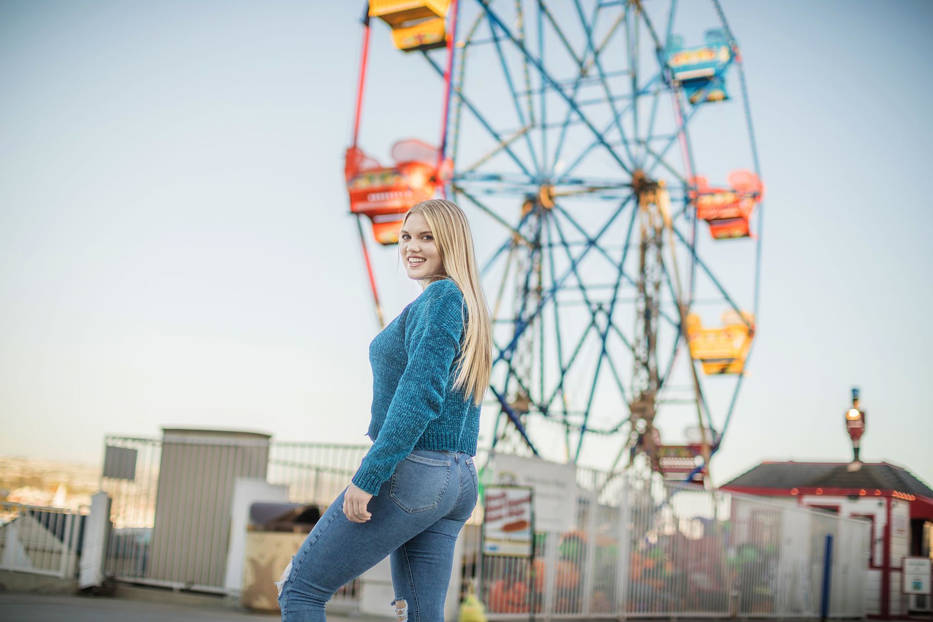 HIgh School senior photography session in Balboa in front of the ferris wheel.