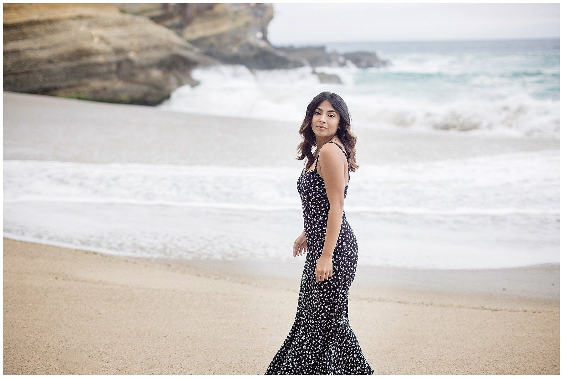 Oceanic elegance: senior girl's portrait session captures the beauty of Tablerock Beach in Laguna Beach