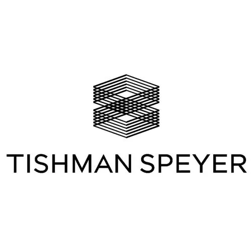 A black and white logo for a company called tishman speyer.