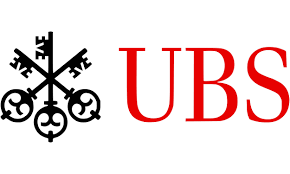 A red and black logo for ubs bank